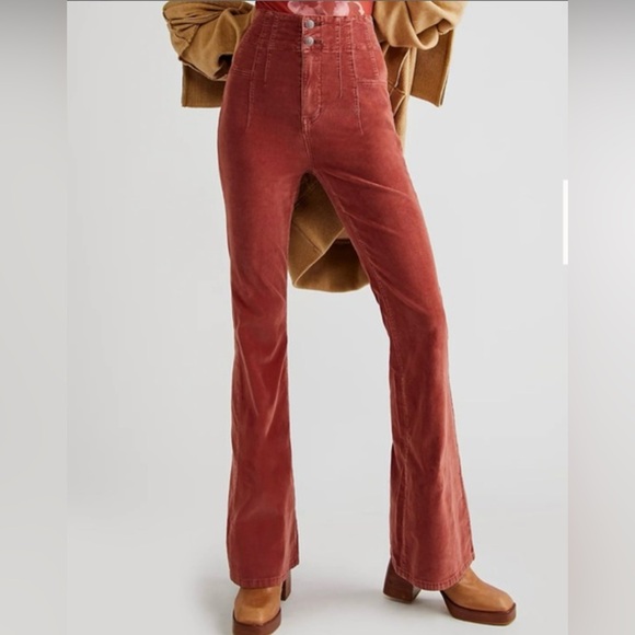 Free People Jayde Cord High Rise Flare in Baked - Picture 3 of 9